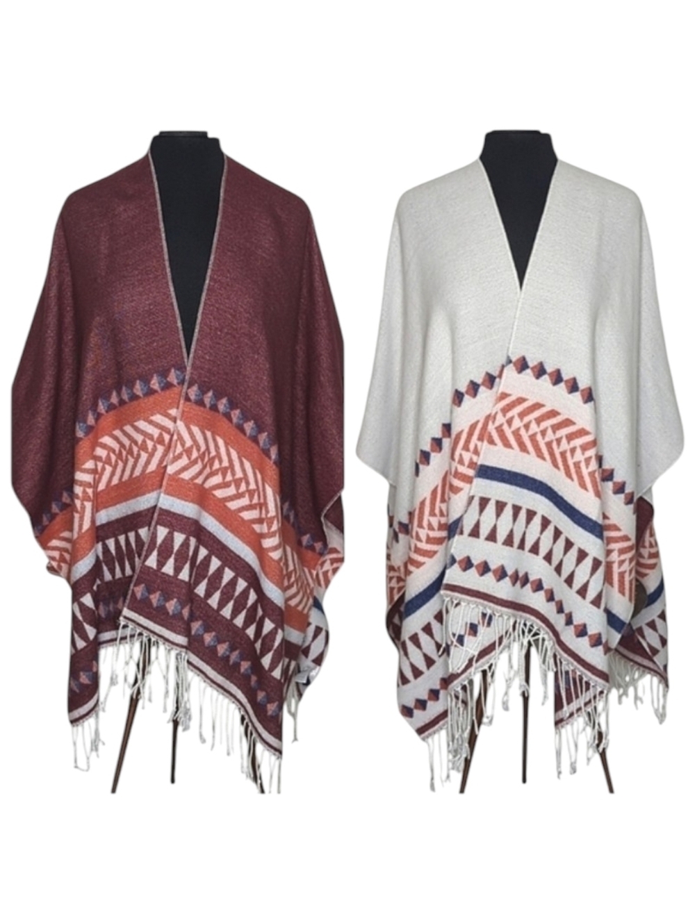 LOFT Southwestern Print Reversible Wrap Poncho OS